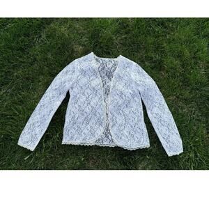 Vintage White Lace Sheer Blouse‎ Floral Mesh Romantic Medium